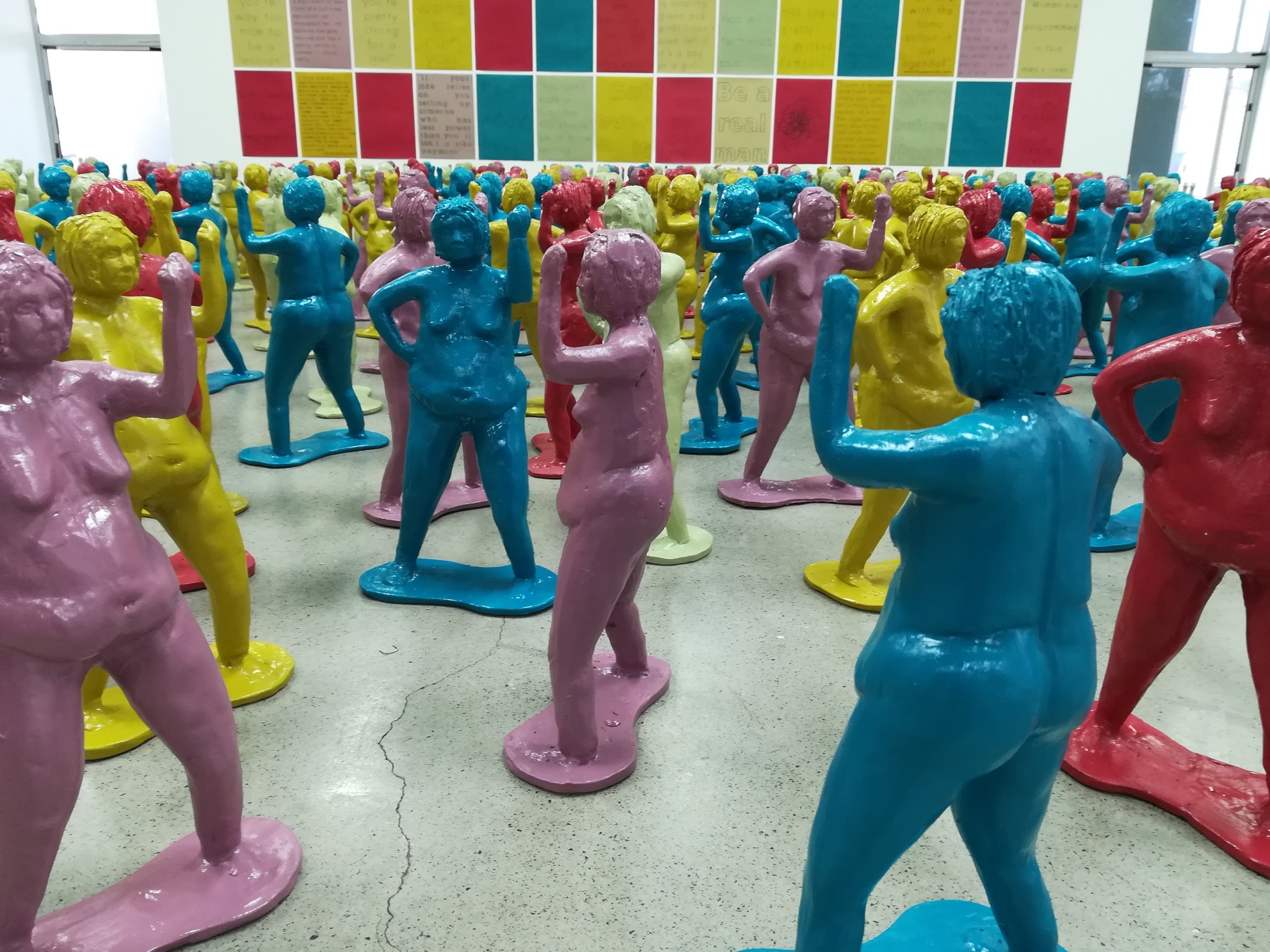 Installation photo of multi-coloured ceramic berthas